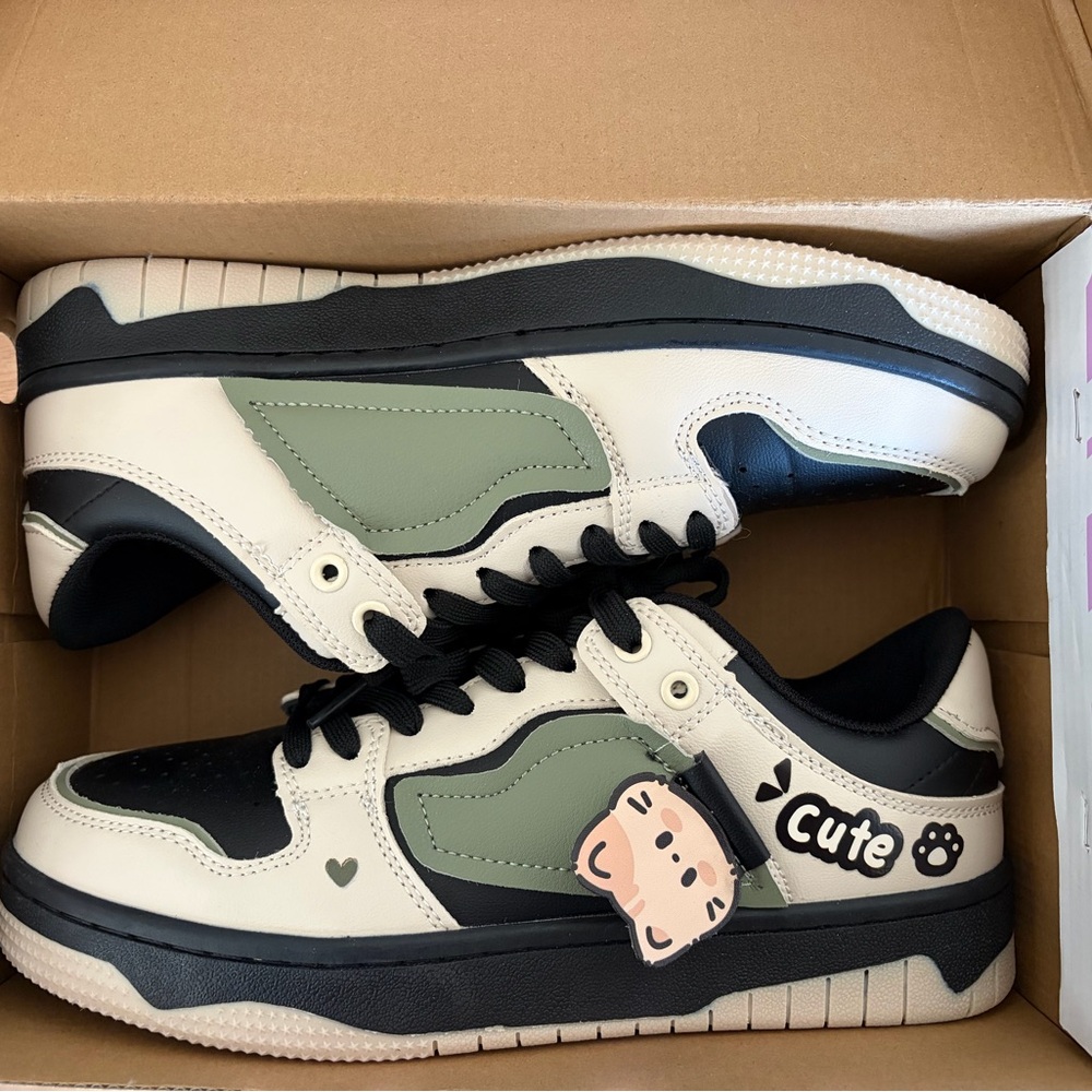 Women's Athletic Shoes - Black, White, and Green
